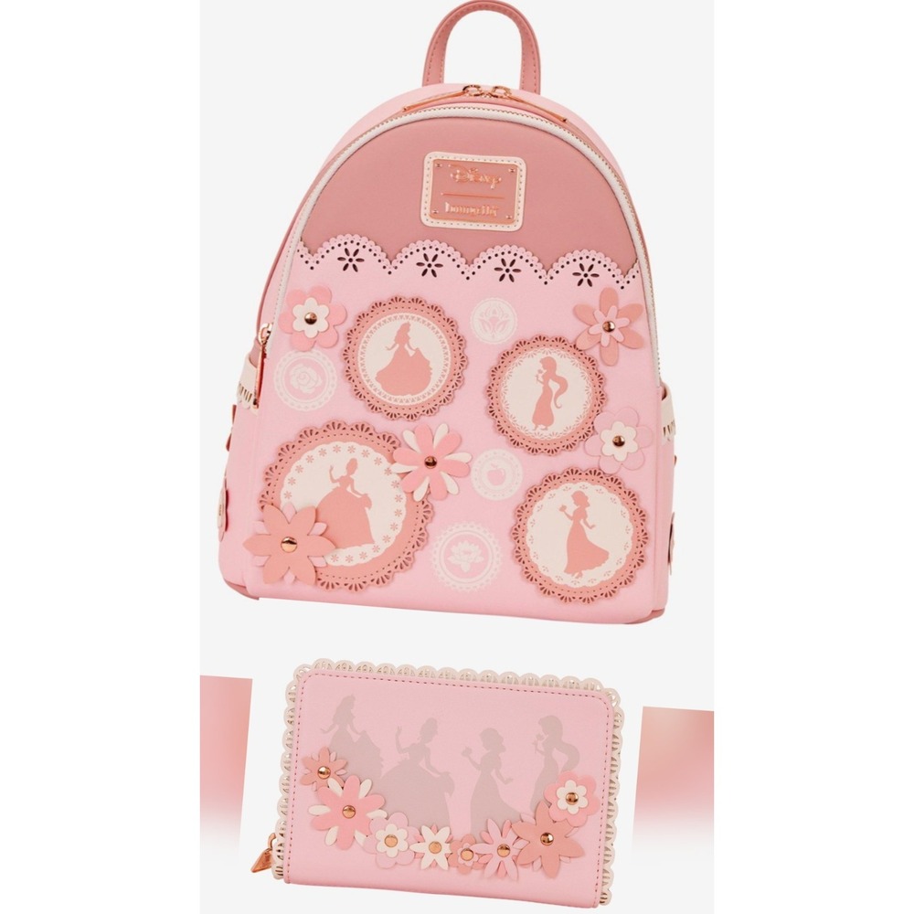 NWT Loungefly Disney Princesses Silhouettes Floral Lace Mini Backpack & WALLET!‎